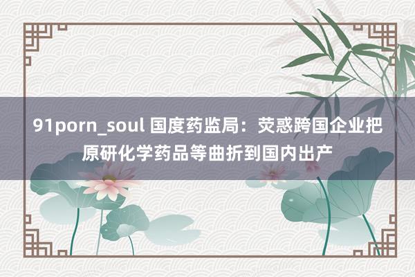 91porn_soul 国度药监局：荧惑跨国企业把原研化学药品等曲折到国内出产