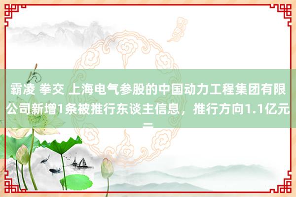 霸凌 拳交 上海电气参股的中国动力工程集团有限公司新增1条被推行东谈主信息，推行方向1.1亿元