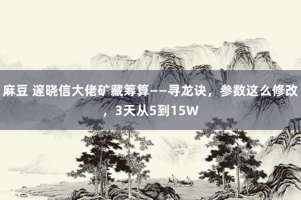 麻豆 邃晓信大佬矿藏筹算——寻龙诀，参数这么修改，3天从5到15W