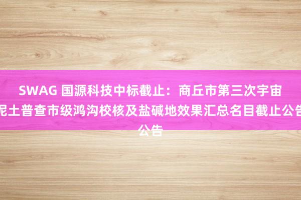 SWAG 国源科技中标截止：商丘市第三次宇宙泥土普查市级鸿沟校核及盐碱地效果汇总名目截止公告