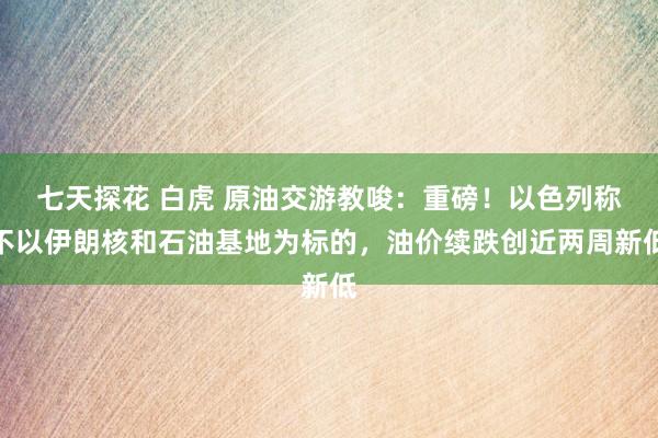 七天探花 白虎 原油交游教唆：重磅！以色列称不以伊朗核和石油基地为标的，油价续跌创近两周新低