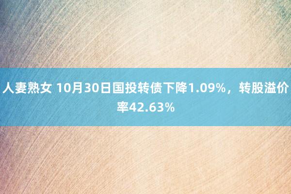 人妻熟女 10月30日国投转债下降1.09%，转股溢价率42.63%