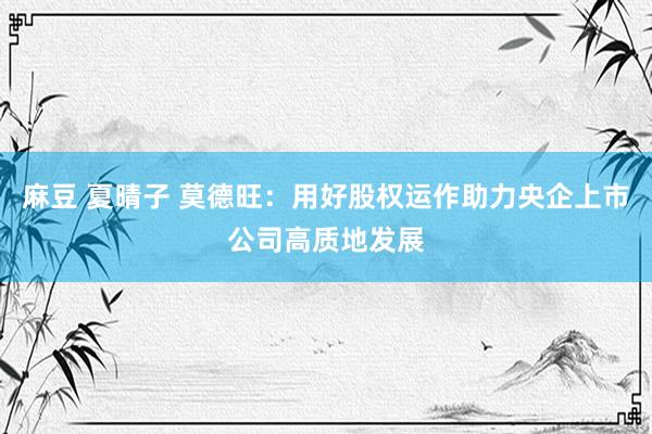 麻豆 夏晴子 莫德旺：用好股权运作助力央企上市公司高质地发展